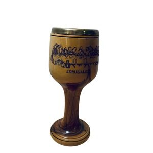 Jerusalem Olive Wood Last Supper Chalice Goblet with Brass Liner 7.25 Inch